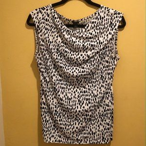 ANN TAYLOR White Black Print Sleeveless Top Small